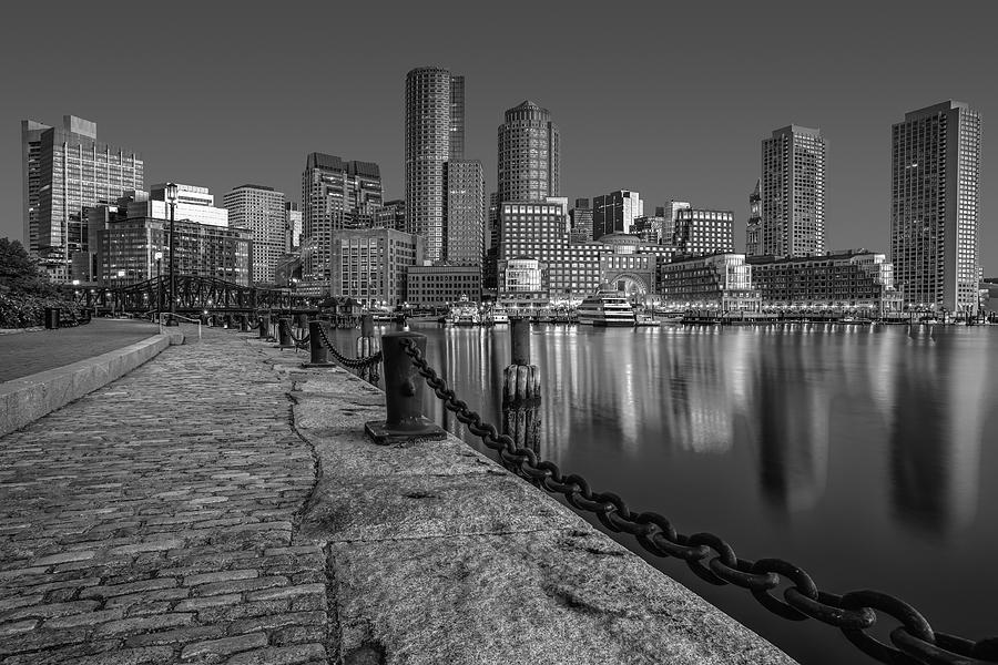 Boston Skyline Dawn BW Photograph by Susan Candelario