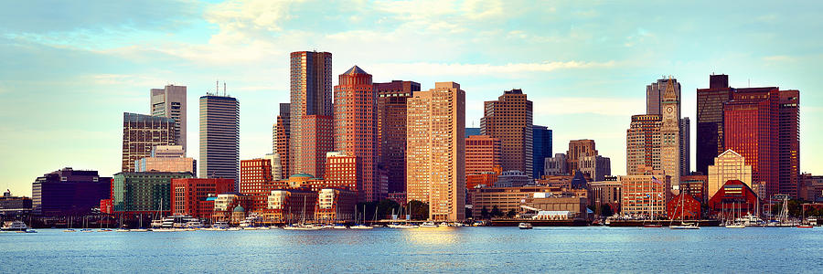 Boston Skyline in Early Morning Panorama Harbor  Photograph by Jon Holiday