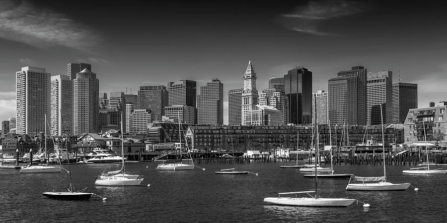 Boston Photograph - BOSTON Skyline North End and Financial - Monochrome Panorama by Melanie Viola
