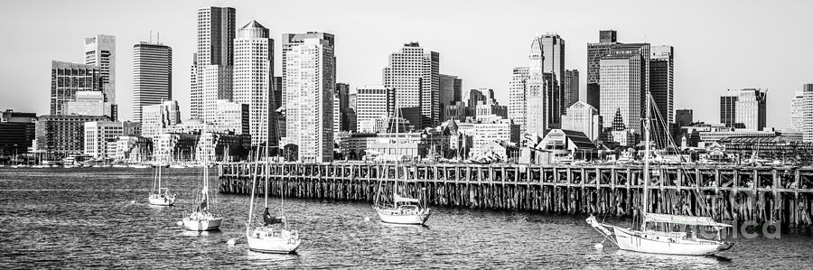 Boston Skyline Panoramic Black and White Photography Photograph by Paul Velgos