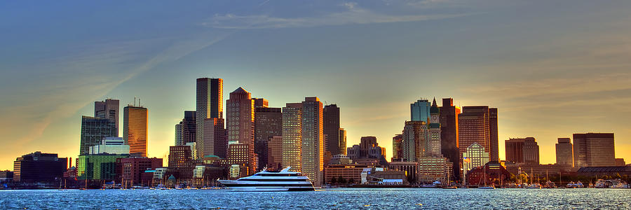 Boston Skyline Photograph - Boston Skyline Panoramic from Boston Harbor by Joann Vitali