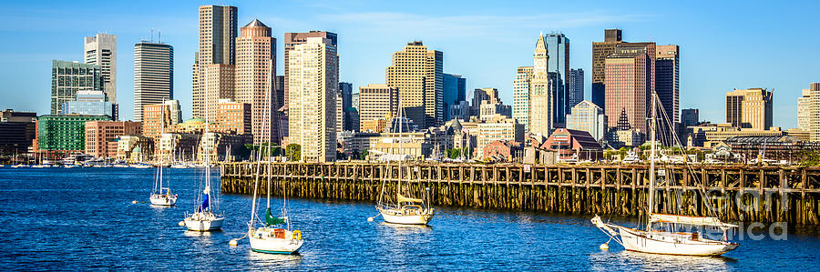 Boston Skyline Panoramic Picture Of Boston Harbor Photograph