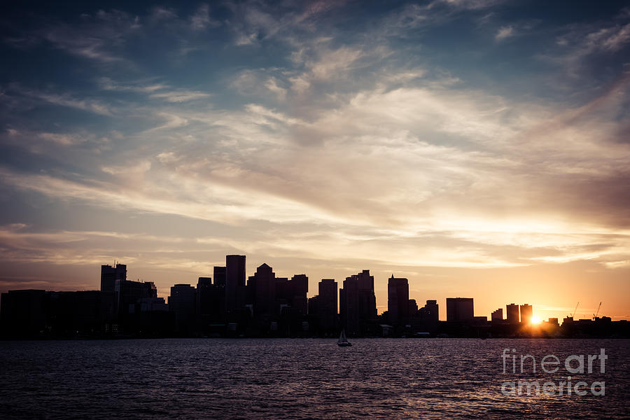 Boston Photograph - Boston Skyline Picture Vintage Sunset by Paul Velgos