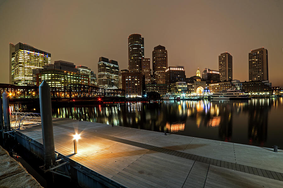 Boston Skyline Pier Reflection Boston MA Photograph by Toby McGuire