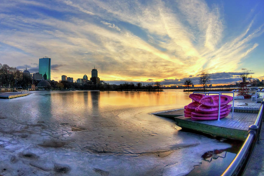 Boston Skyline Sunset and a Frozen Charles River Photograph by Joann Vitali