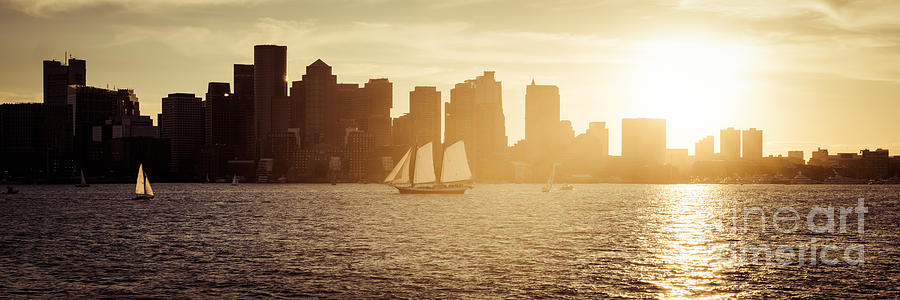 Boston Skyline Sunset Panorama Photo Photograph