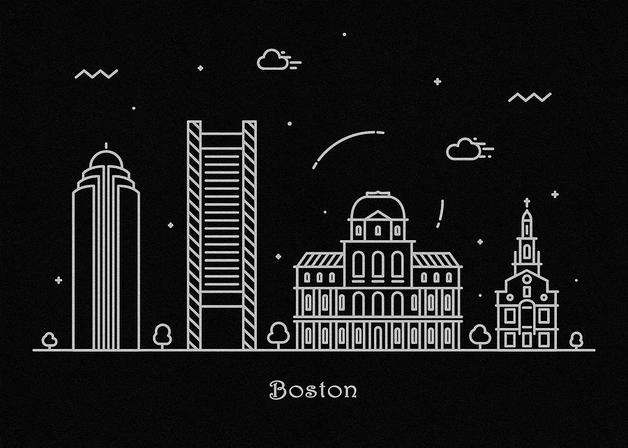 Boston Skyline Travel Poster Drawing by Inspirowl Design