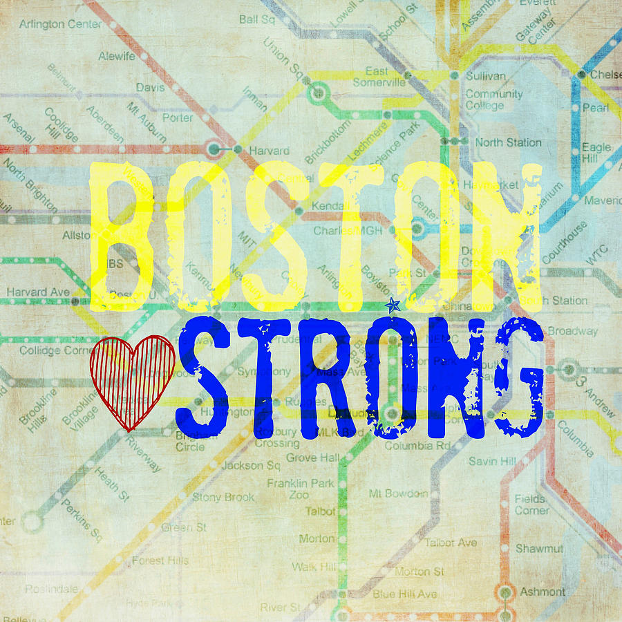 Map Digital Art - Boston Strong v2 by Brandi Fitzgerald