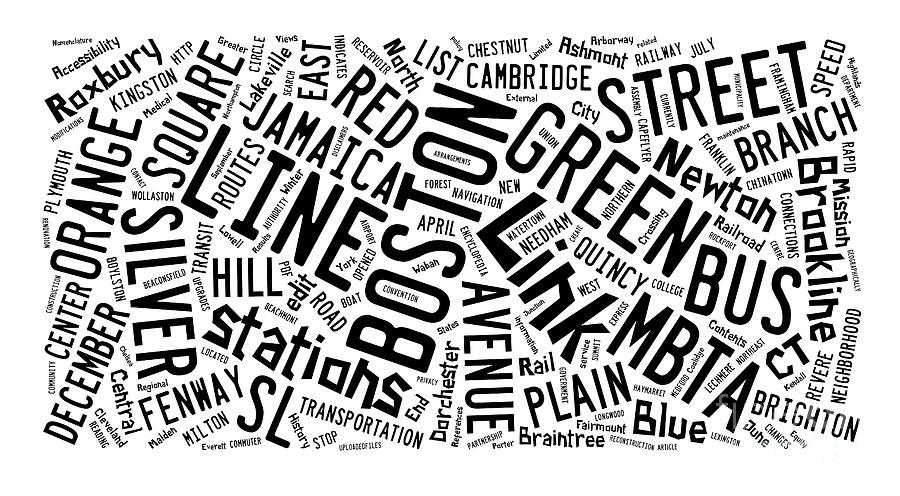 Boston Subway or T Stops Word Cloud Digital Art by Edward Fielding