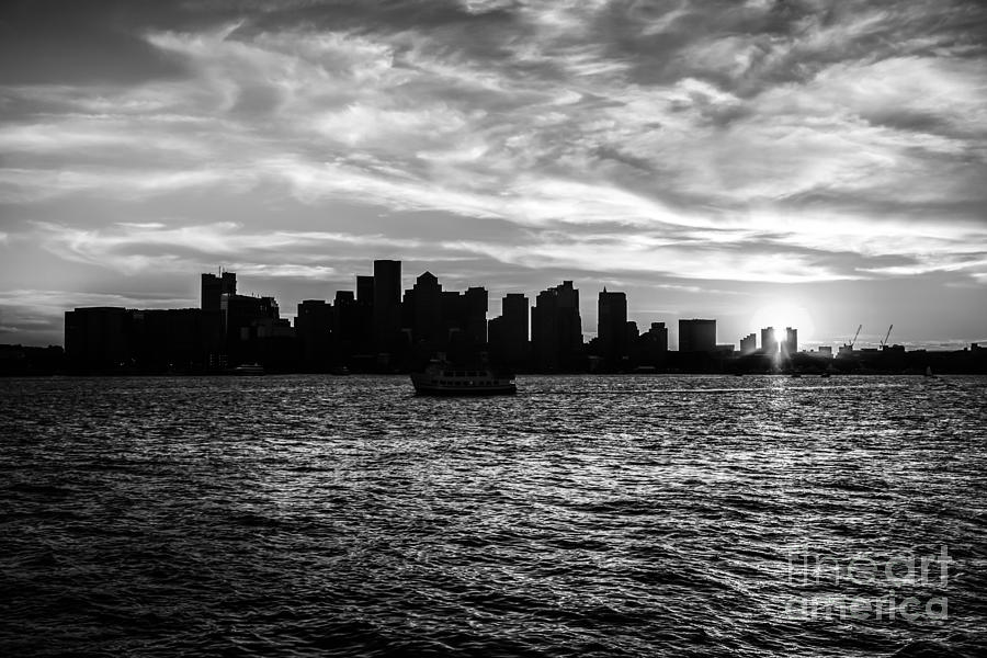 Boston Photograph - Boston Sunset Black and White Photo by Paul Velgos