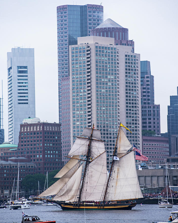 Boston Tall Ship Beautiful Sails Boston MA Harbor Towers Photograph by Toby McGuire