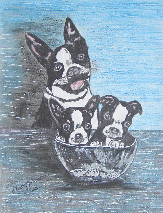 Boston Terrier Painting - Boston Terrier Mom and Pups by Kathy Marrs Chandler