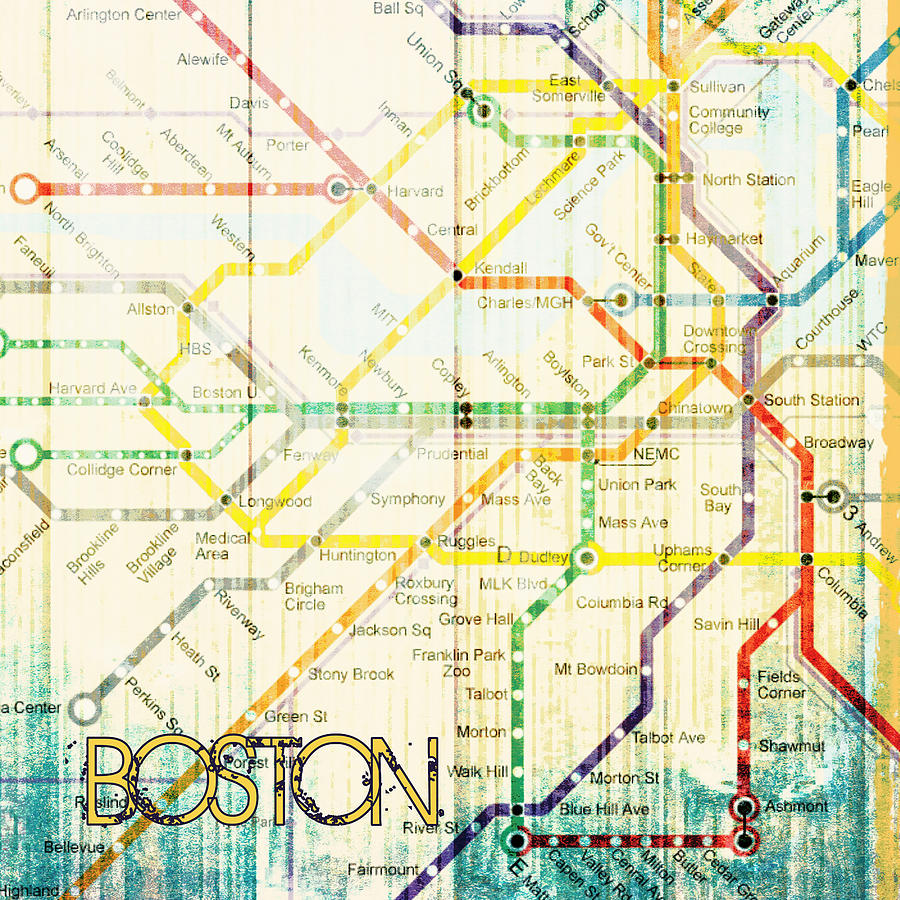 Boston Digital Art - Boston Transit The T v4 by Brandi Fitzgerald