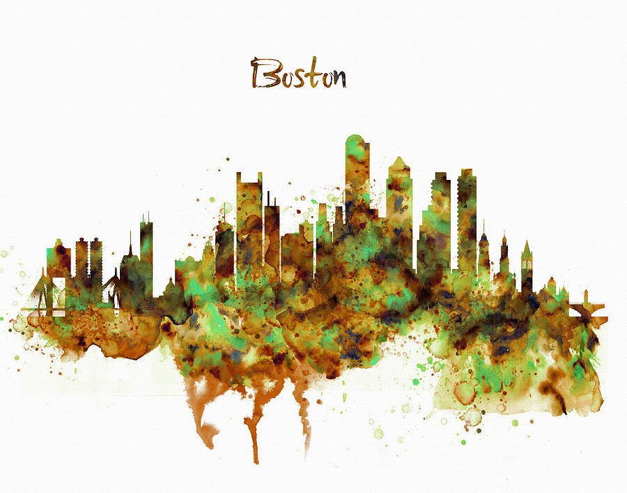 Boston watercolor skyline Painting by Marian Voicu