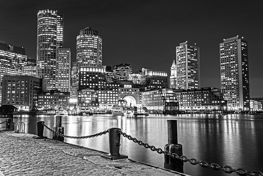 Boston Waterfront Boston Skyline Boston MA Harbor Towers Black and White  Photograph by Toby McGuire | Fine Art America
