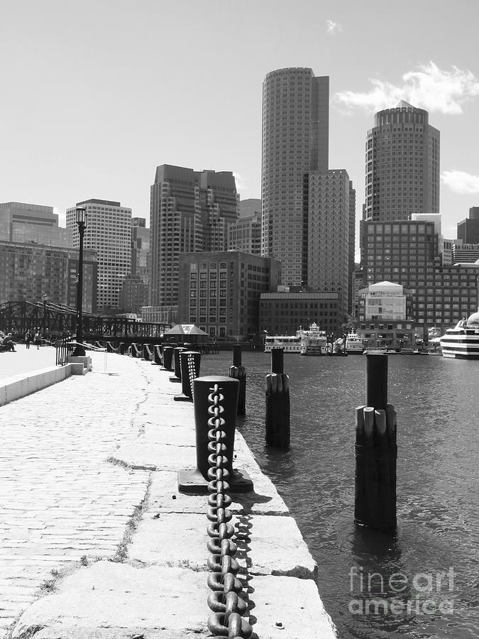 Boston Waterfront Cityscape in Black and White Photograph by Beth Myer Photography
