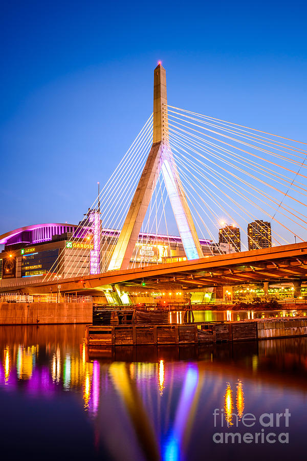 Boston Photograph - Boston Zakim Bunker Hill Bridge at Night Photo by Paul Velgos