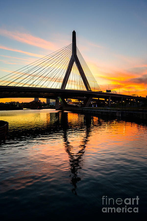 Boston Zakim Bunker Hill Bridge At Sunset Photograph