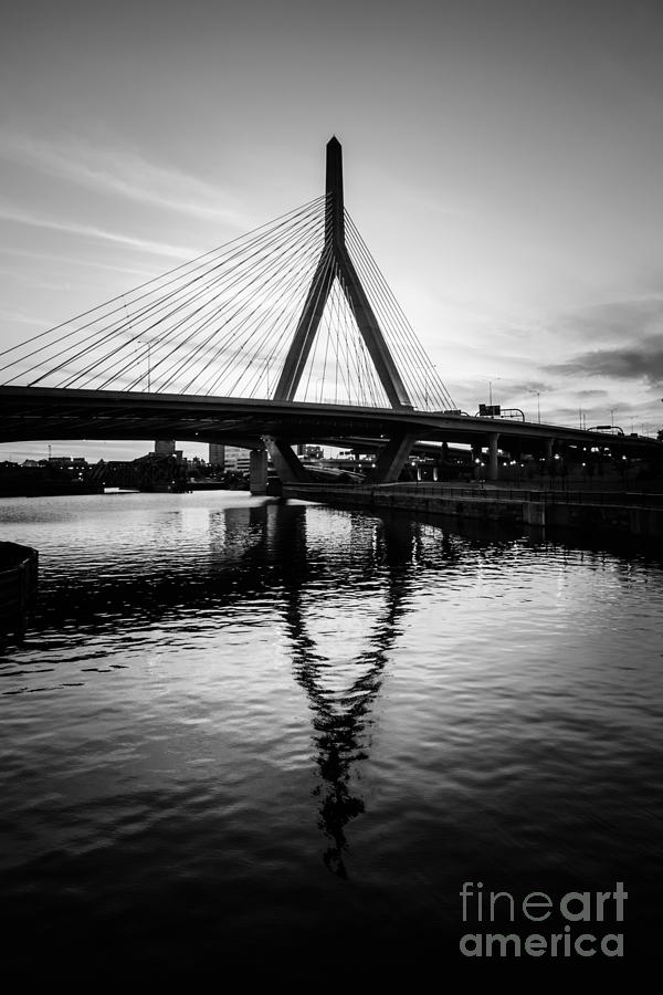 Boston Zakim Bunker Hill Bridge In Black And White Photograph