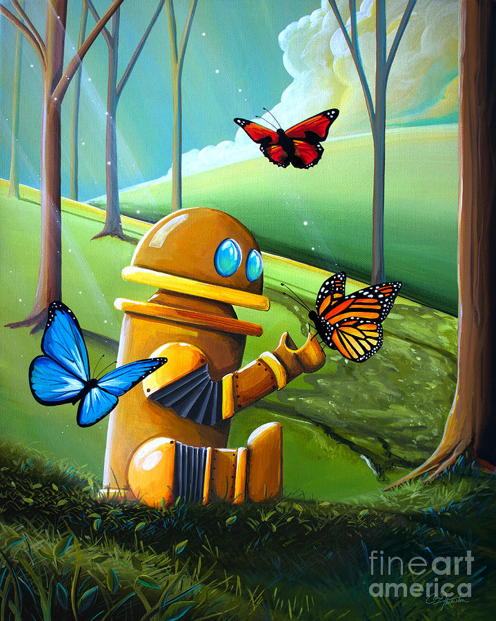 Bot And The Butterflies Painting by Cindy Thornton