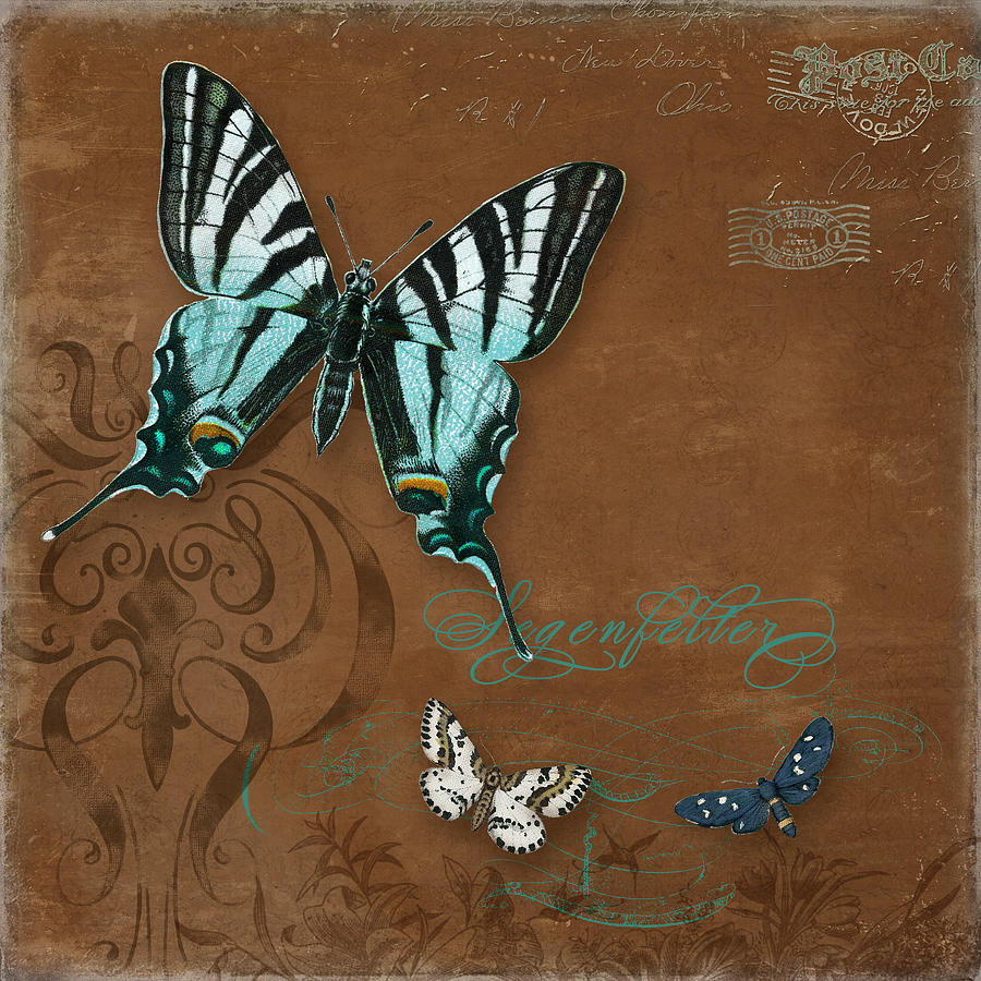 Botanica Vintage Butterflies n Moths Collage 3 Painting by Audrey Jeanne Roberts