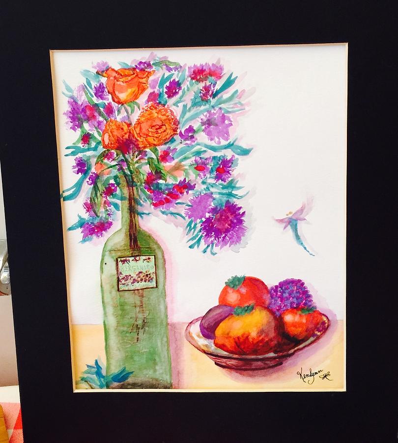 Bottle and Fruit Painting by Kenlynn Schroeder