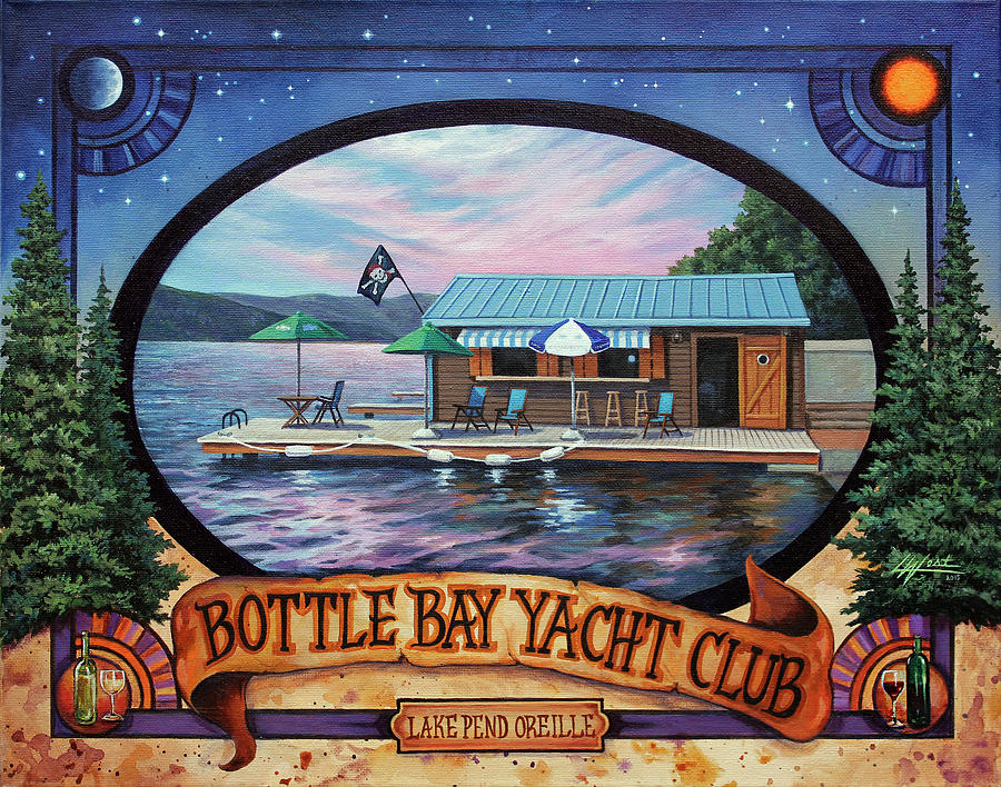 Bottle Bay Yacht Club Painting by Lucy West