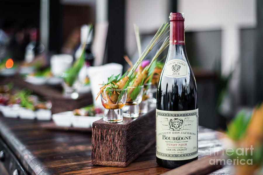 Bottle Of Red Bourgogne Wine At Oudoor Party Bar Photograph
