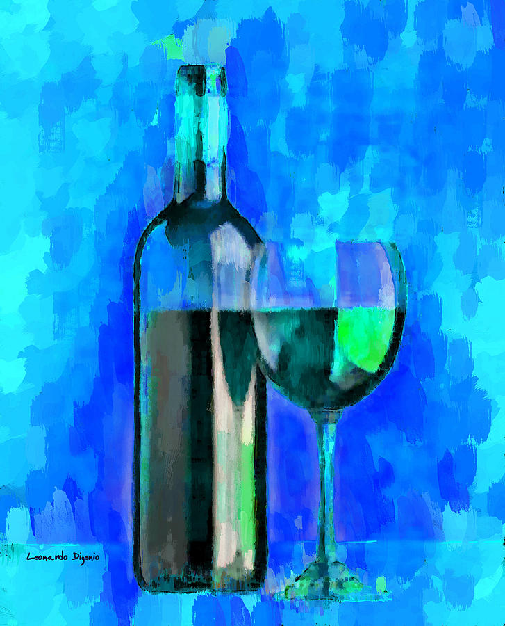 Bottle Of Wine Cyan - Da Digital Art