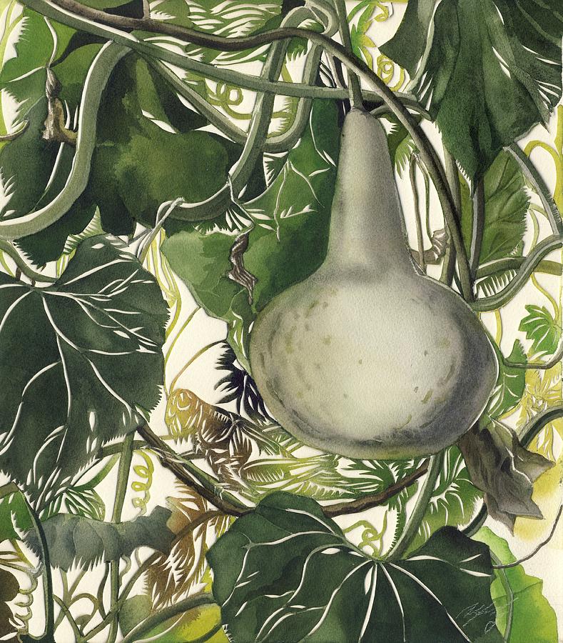 Bottle Squash With Grasshopper Painting by Alfred Ng