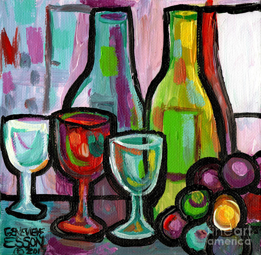 Wine Painting - Bottled Wine Abstract For Two by Genevieve Esson