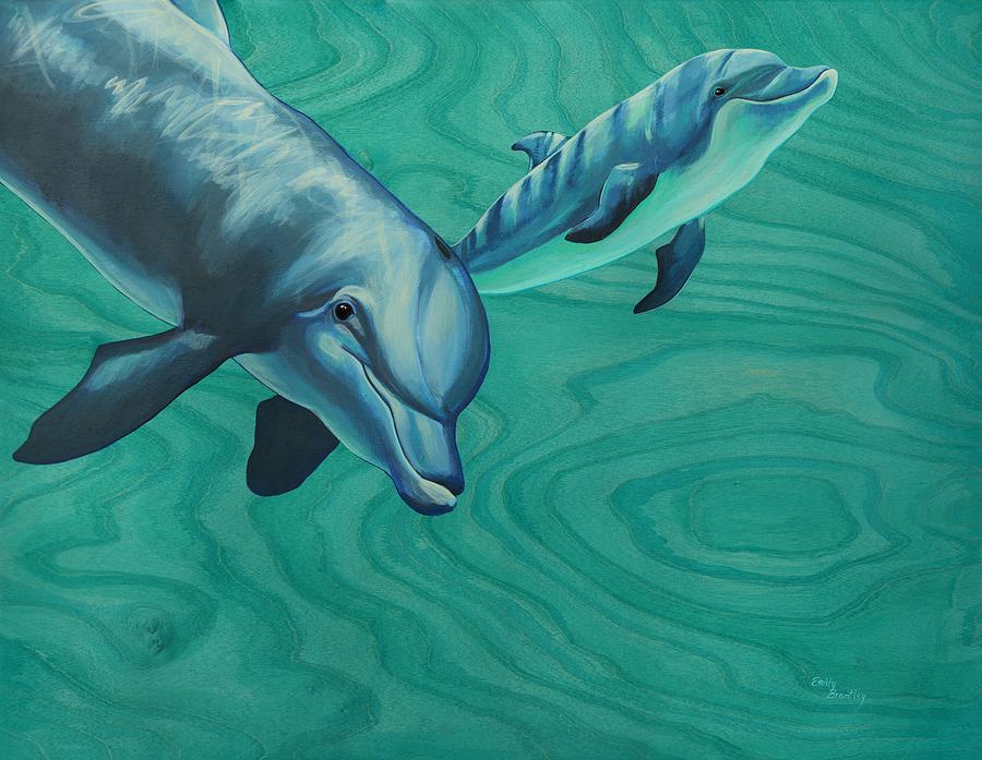 Fish Painting - Bottlenose Dolphins by Emily Brantley