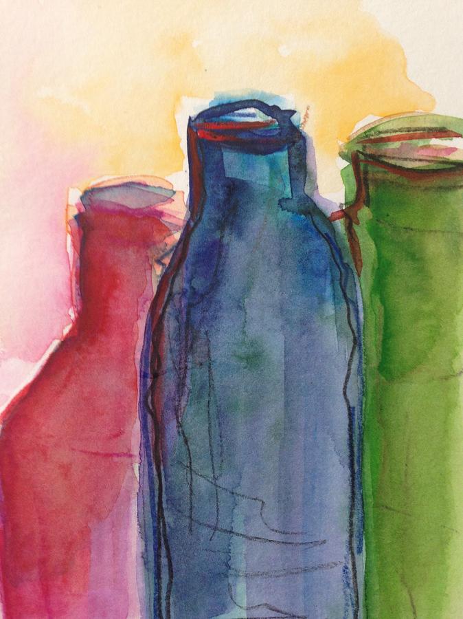 Watercolor abstract Bottles  Painting by Britta Zehm