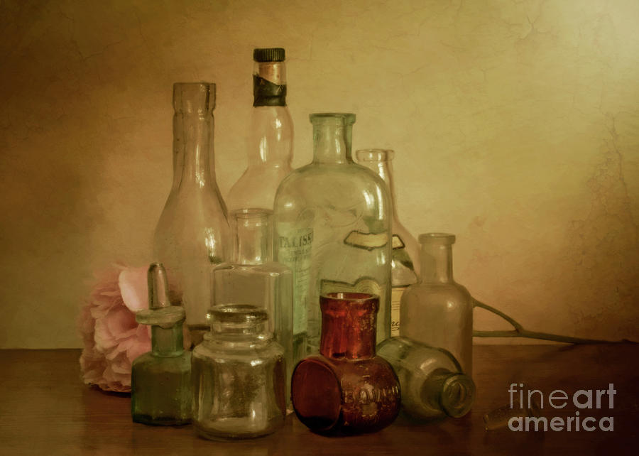 Bottles and a Peony Photograph by Hal Halli