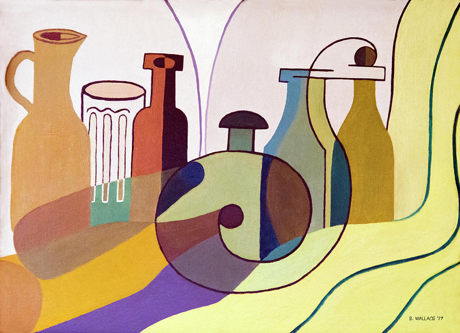 Bottles And Glass - Cubism Painting by Brian Wallace