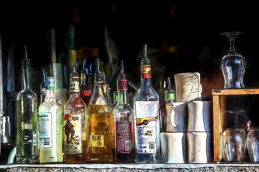 Bottles in a Restaurant Window Digital Art by John Haldane