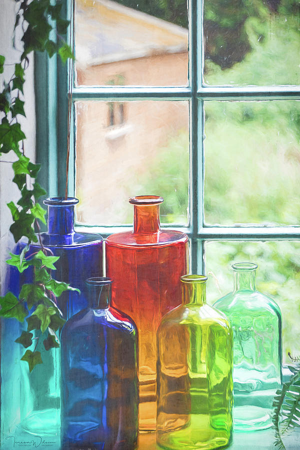 Bottles in the Window Vertical Photograph by Teresa Wilson