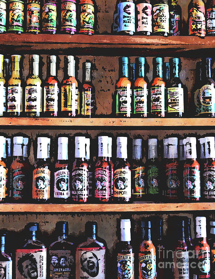 Bottles of Hot Sauce Digital Art by Phil Perkins