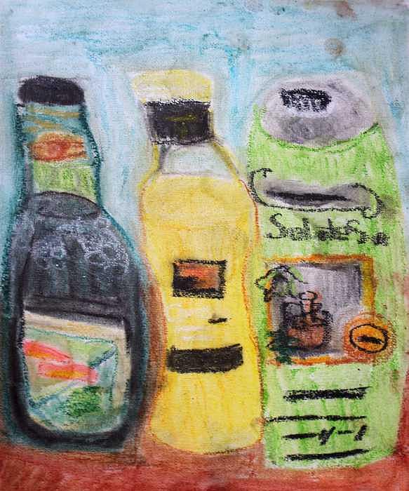 Bottles of Olive Oil Drawing by Annie Dameron Bottles of Olive Oil Drawing by Annie Dameron