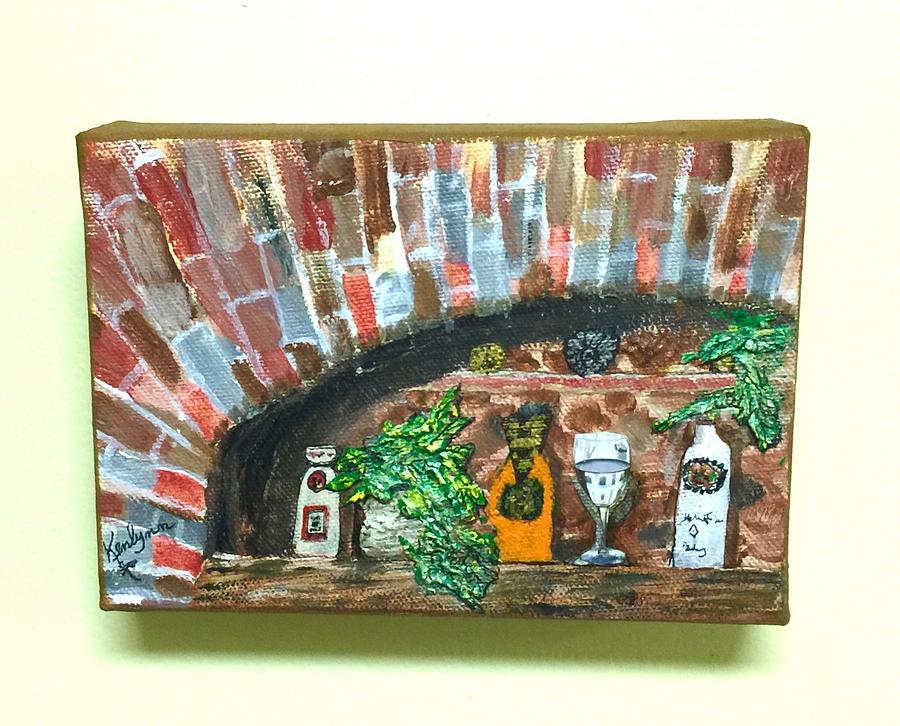 Bottles on a Brick Ledge Painting by Kenlynn Schroeder