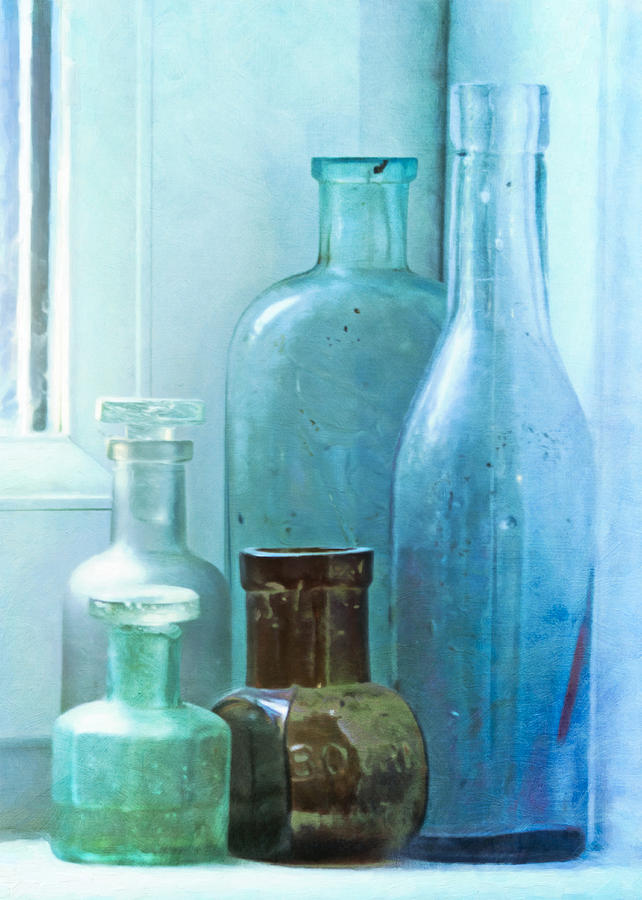 Still Life Photograph - Bottles on the Window Sill by Hal Halli