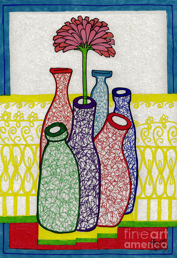 Bottles stricking a pose Drawing by Elaine Berger