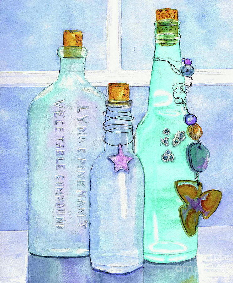 Bottles with Barnacles Painting by Midge Pippel