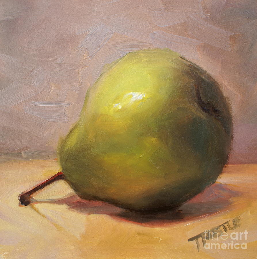 Still Life Painting - Bottoms Up Green Pear Print by Patti Trostle
