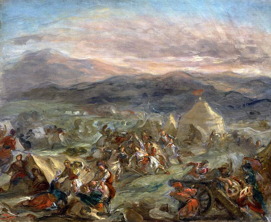 Botzaris Surprises the Turkish Camp, from 1860-1862 Painting by Eugene Delacroix
