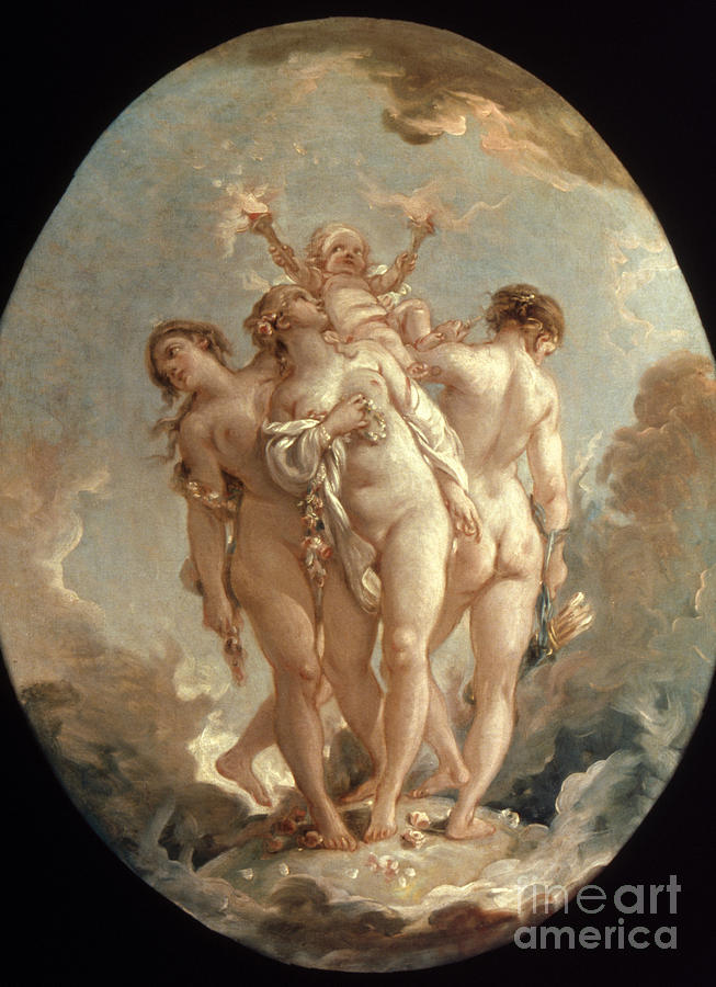 Boucher: Three Graces, 18 C Painting by Granger