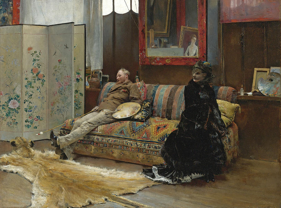 Bouderie. Gustave Courtois in his Studio  Painting by Pascal-Adolphe-Jean Dagnan-Bouveret