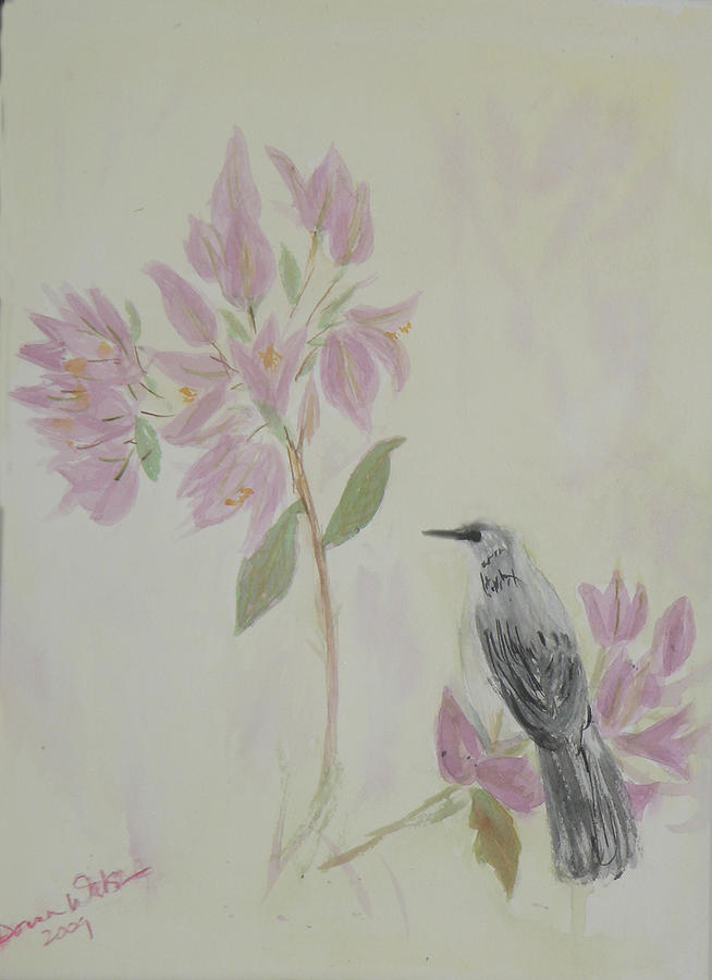 Bougainvillea and Mockingbird Painting by Donna Walsh