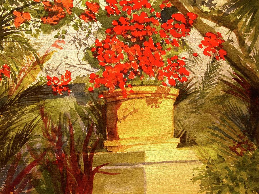 Bougainvillea in the sun Painting by Walt Maes