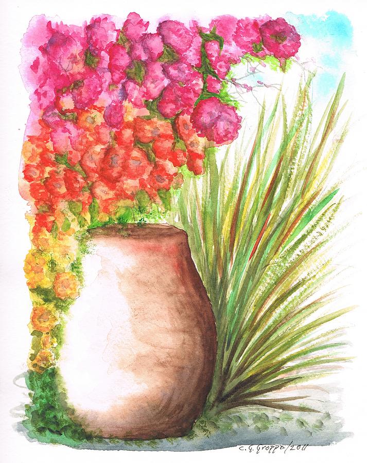 Bougainvilleas with larger jar Painting by Carlos G Groppa
